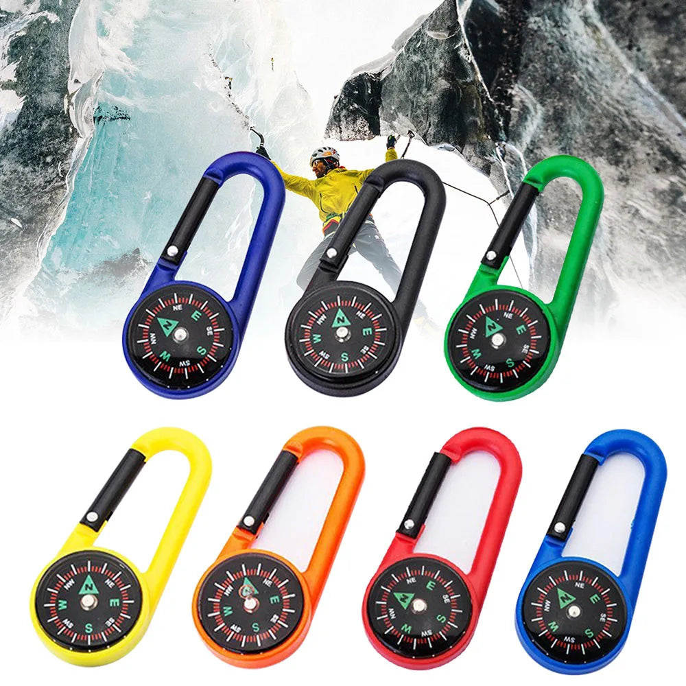 Outdoor Compass Carabiner Mini Camping Keychain Mountaineering Hiking Backpack Buckle with Compass Survival Children Gifts