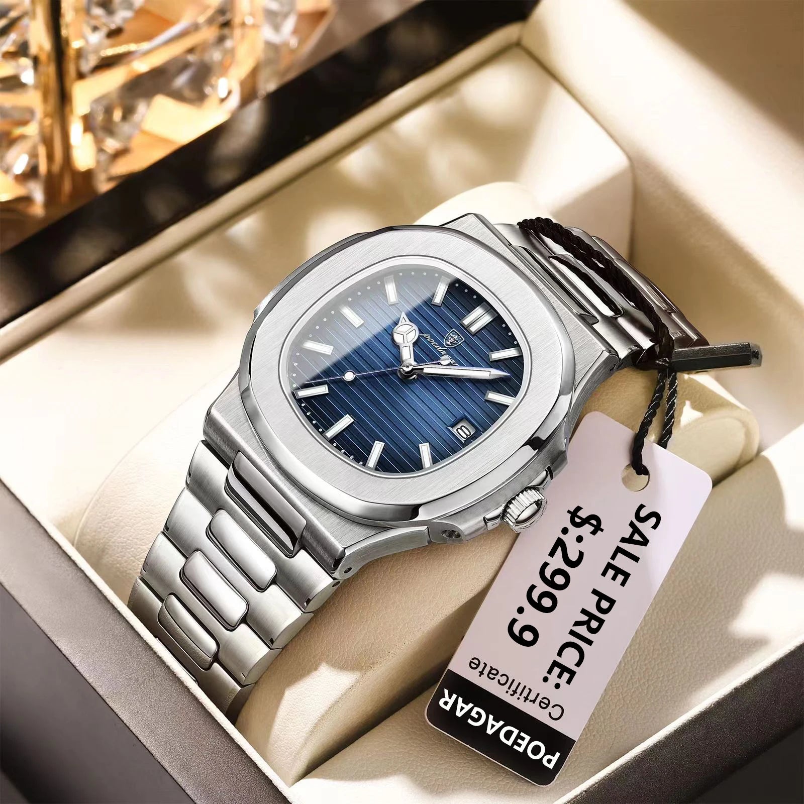Luxury Waterproof Square Men Wristwatch with Luminous Date - Smarsty