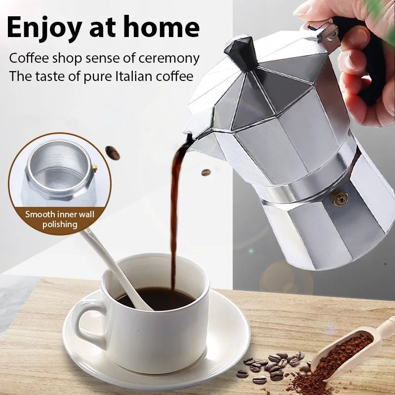 Aluminum Coffee Kettle Latte Percolator Home Italian Octagonal Moka Coffee Pot Office Travel Outdoor Camping Espresso Tea Pot