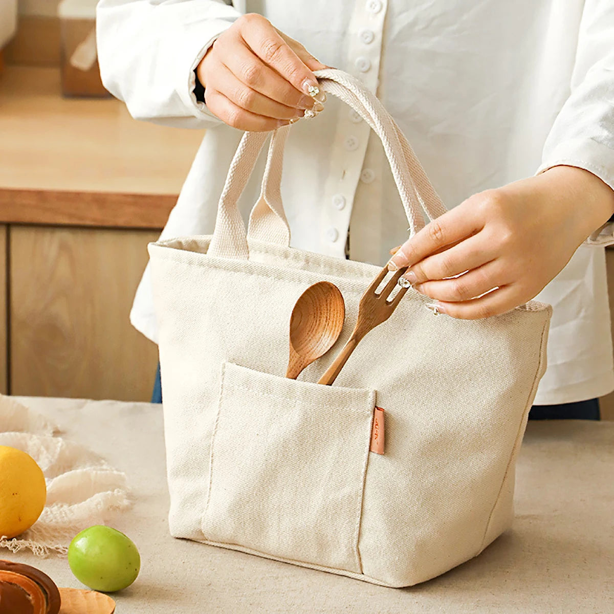 Canvas Insulated Lunch Bag With Zipper Travel Easy Clean - Smarsty