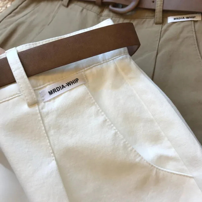 [Delivery belt] Summer new wide leg shorts Thin cotton A-frame shorts Office ladies classic loose casual zipper shorts for women - Smarsty