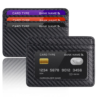 Minimalist Slim Credit Card Holder with Transparent ID Window, Small Leather Card Wallet for Women Men - Smarsty