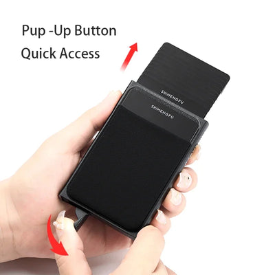 Automatic Flip Card Side Push Card Holder Sleeve Large Capacity 12 Cards Slot Metal Cards Box Men Credit Card Anti-theft Wallets - Smarsty