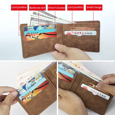 New Retro Men Leather Wallets Small Money Purses Design Dollar Price Top Men Thin Wallet With Coin Bag Zipper - Smarsty