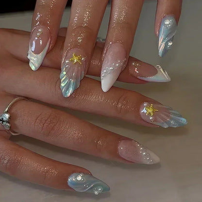 24Pcs Pink Almond False Nails with French Design - Smarsty