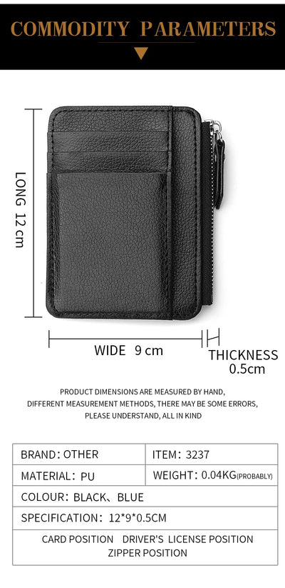 Mini Credit Card Wallet Id Card Holder Men's Small Wallet Thin Sleeve Zipper Short Coin Wallet - Smarsty