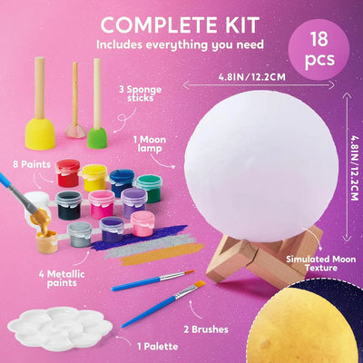 JOYFY DIY 3D Moon Night Light For Kid Paint Your Own Moon Lamp Kit Galaxy Lamp Arts and Crafts Kit School Activities Gifts