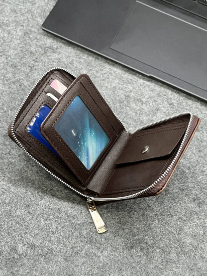 Zippered Slim Mens PU Wallet - Compact Size for Coins & Cards - Business Design - Smarsty
