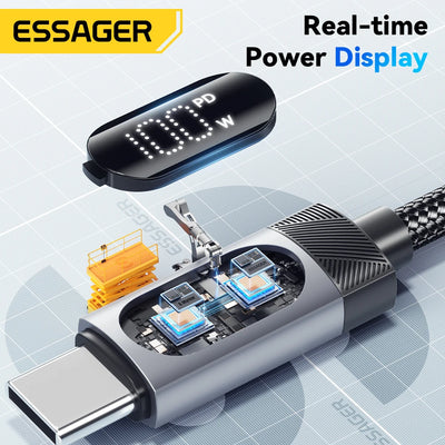 Essager Digital Dispaly USB C Cable For iPhone 17 16 15 Xiaomi Huawei 100W PD Fast Charging For Macbook iPad Type C to C Cable - Smarsty