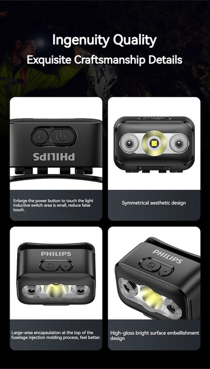 PHILIPS LED Headlamp Sensor Head Flashlight Ten Types of Lighting Type-C Rechargeable Headlight Outdoor Camping Fishing Lantern by Smarsty