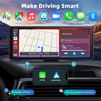 Wireless CarPlay Receiver With 10 Inch Touchscreen - Smarsty