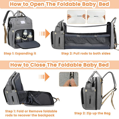 Fashionable Mommy Bag Folding Baby Bed Mother Large Capacity Portable Milk Bottle Diaper Double Shoulder Mom's Bag by Smarsty