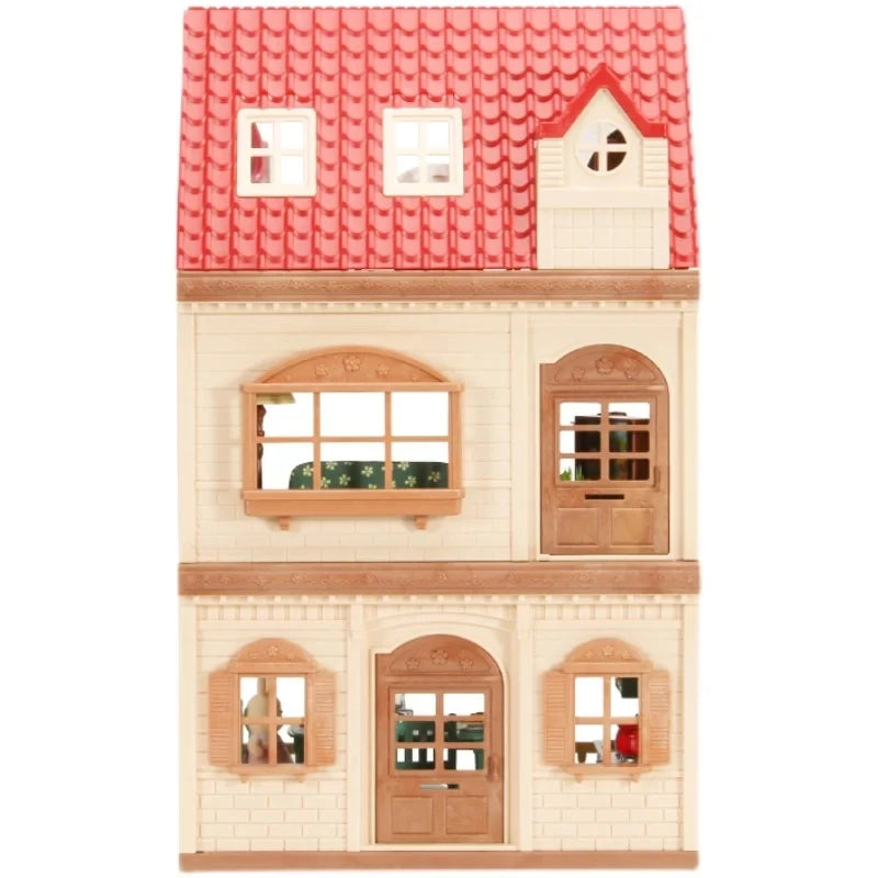 Simulation Kitchen Forest Family Small House Double Three- Story Villa Reindeer Animal Model Girl Dollhouse Furniture Toy Gifts