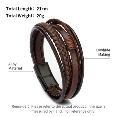 Trendy Leather Bracelets For Men Multilayer Braided Rope - Smarsty