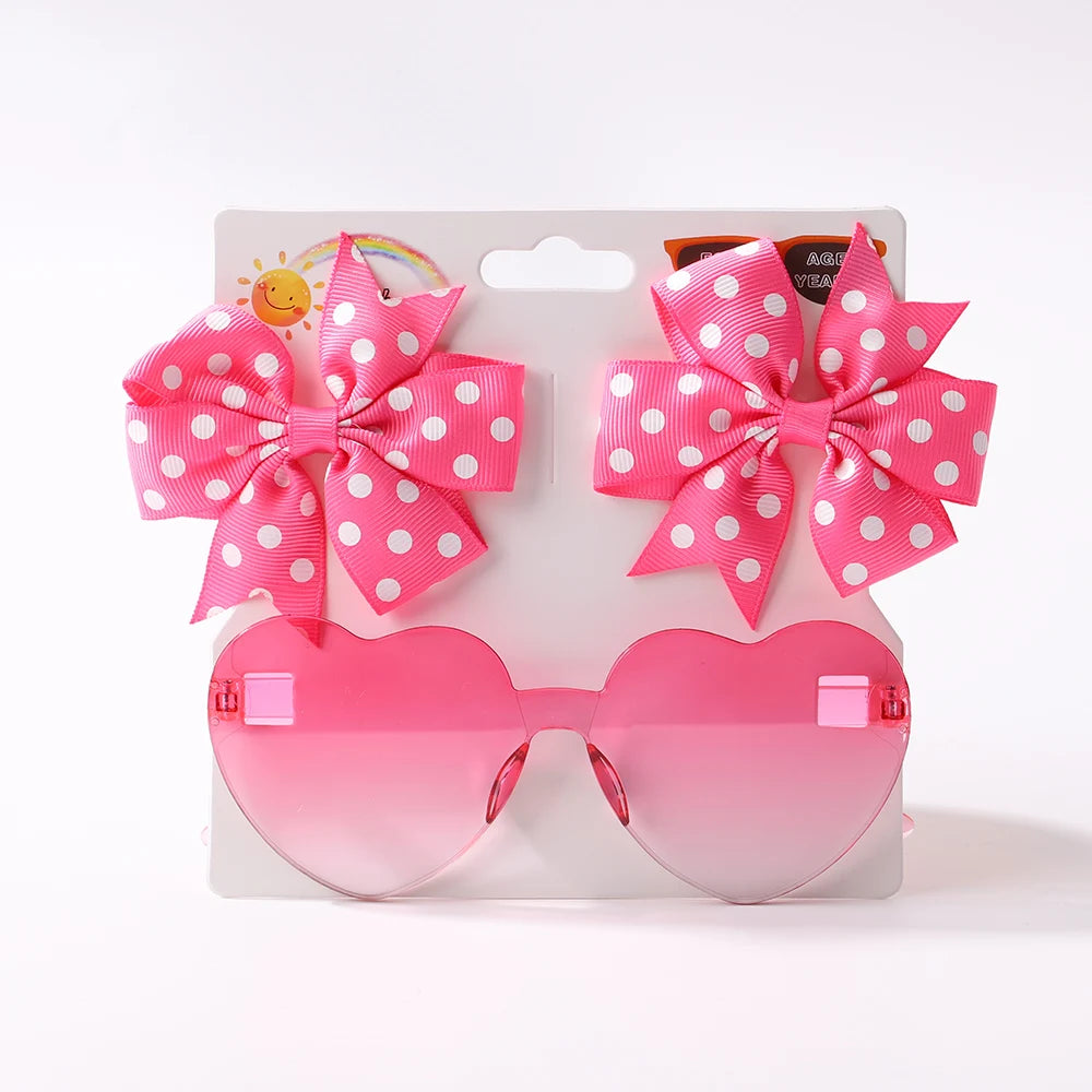 Colorful Heart Sunglasses and Dot Hairpin Set for Girls - Smarsty