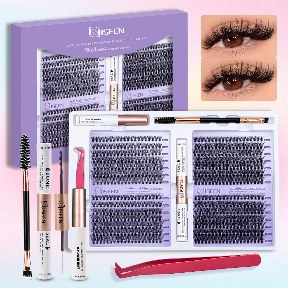 ISEEN DIY Eyelash Extension Kit with Bond and Tweezers - Smarsty