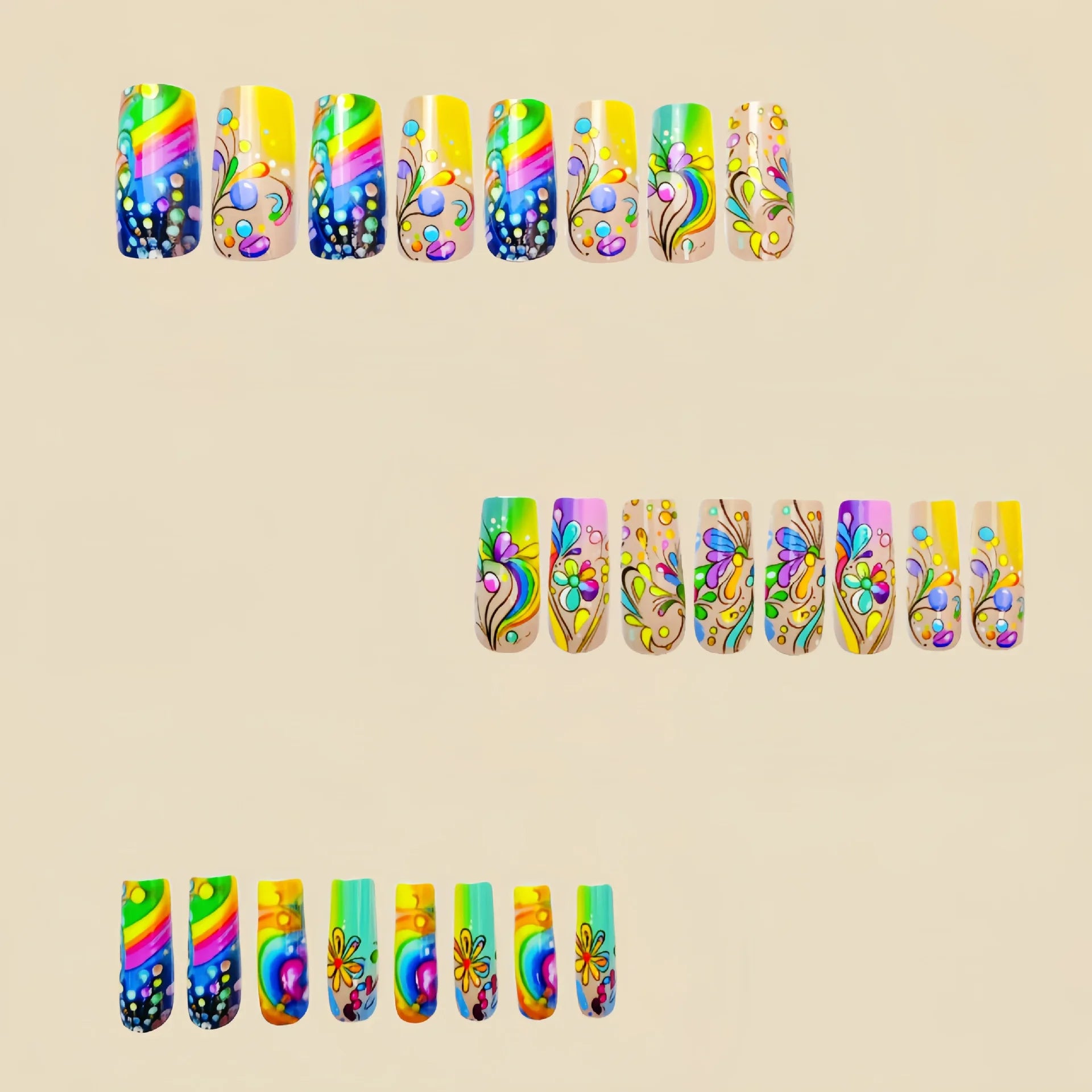 24 Piece Set Medium Long Press On Nails with Peach Flower Design - Smarsty