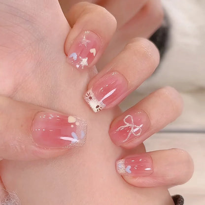24Pcs Cute Pink Cat Eye Press On Nails Set - Smarsty