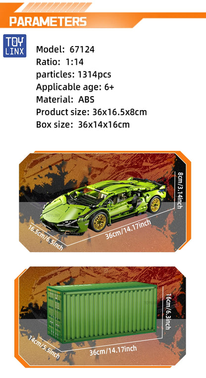 ToylinX Technical Building Blocks Racing Sport Car Speed Vehicle Model City Mechanical Super Bricks Puzzle Toys Adult Gift