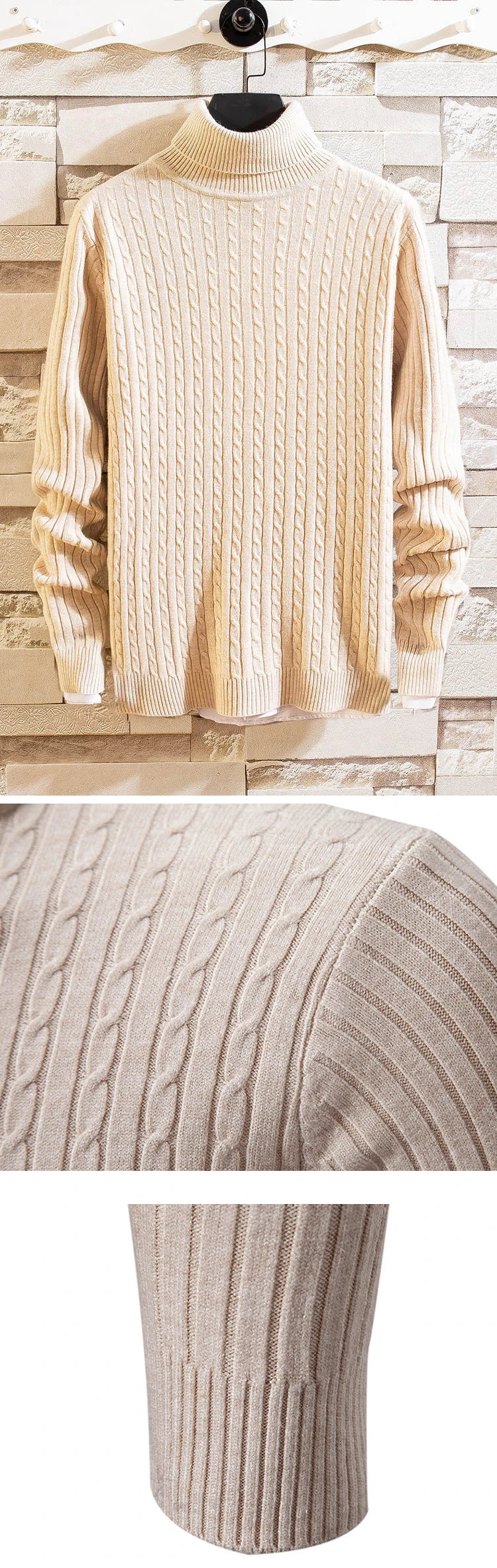 Autumn Men's Long Sleeve Knitted Sweaters Men's Slim Fit Turtleneck Sweater Casual Pullover Sweater Lightweight Ribbed Sweater - Smarsty