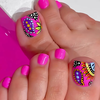 Colorful Flower Press On Nails Set with Glitter - Smarsty