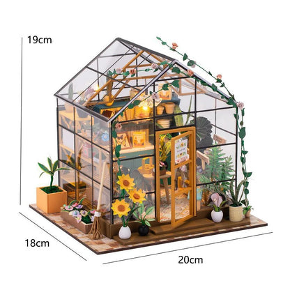 Wooden Flower Garden Doll House DIY Garden House Book Nook Shelf Insert 3D Puzzle Assembly Building Bookshelf With LED Lights