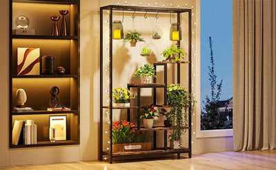 Tribesigns 5 Tiers Tall Indoor Plant Stand 70.9 inches Large Metal Plant Shelf with 10 PC S Hanging Hooks for Garden - Smarsty