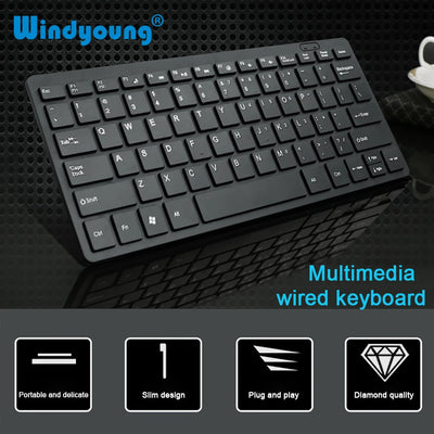Ultra Thin USB 2.0 Wired Keyboard Mini 78 Keys Multimedia - Smarsty