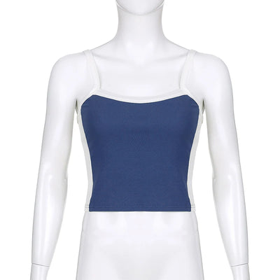 Sleeveless Knitted Crop Tops Green Sexy Basic Patchwork 2023 Summer Casual Cami Backless Y2k Vintage Tank Top Women - Smarsty