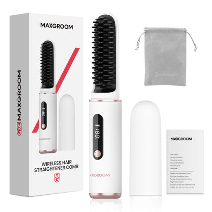 MAXGROOM Cordless Ionic Hair Straightener Brush Fast Heating - Smarsty