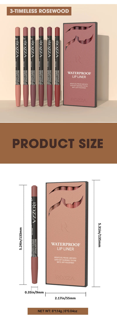 Rozza Waterproof Lip Liner Pencil Set for Long Lasting Wear - Smarsty