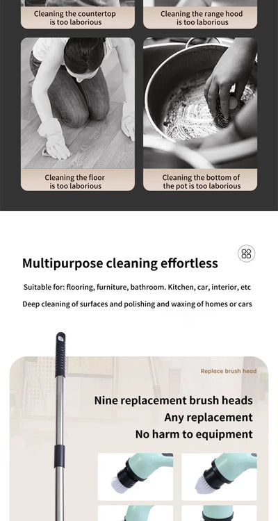 9 in 1 Electric Spin Scrubber Cordless Cleaning Brush Shower Scrubber Adjustable Extension Handle Waterproof For Tub Tile Floor - Smarsty