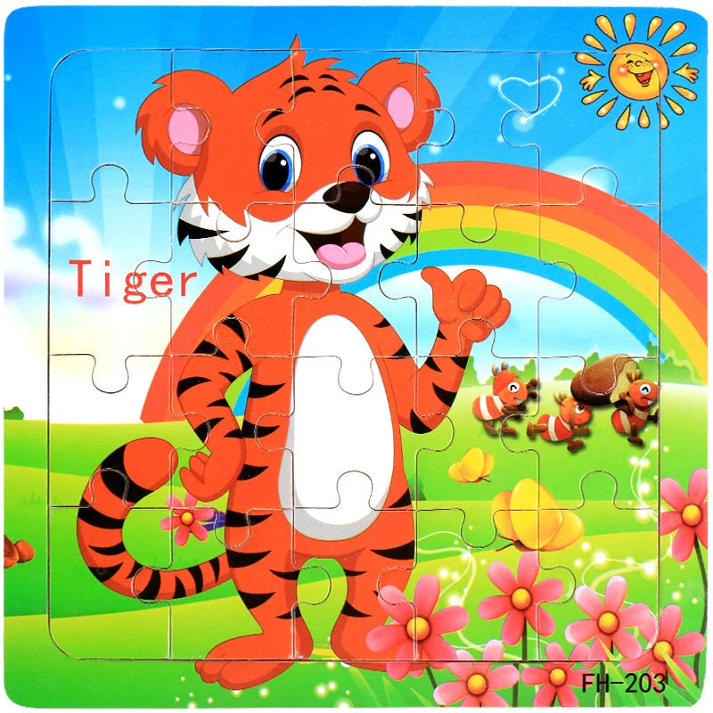 New 20 Piece Wooden 3d Puzzle Cartoon Animal Vehicle Jigsaw Puzzle Montessori Educational Toys For Kids Baby 1 2 3 Years by Smarsty