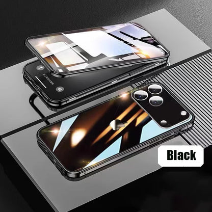 360 ° Full Protection Metal Magnetic Double-Sided Glass Snap Lock Phone Case For iPhone 17 Pro Max/17/Air/17 Pro Bumper Cover