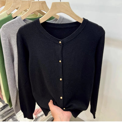 AOSSVIAO Long Sleeve Sweaters Cardigan Spring Autumn Women O-Neck Knitwear Tops Clothing Fashion Basic Tops - Smarsty