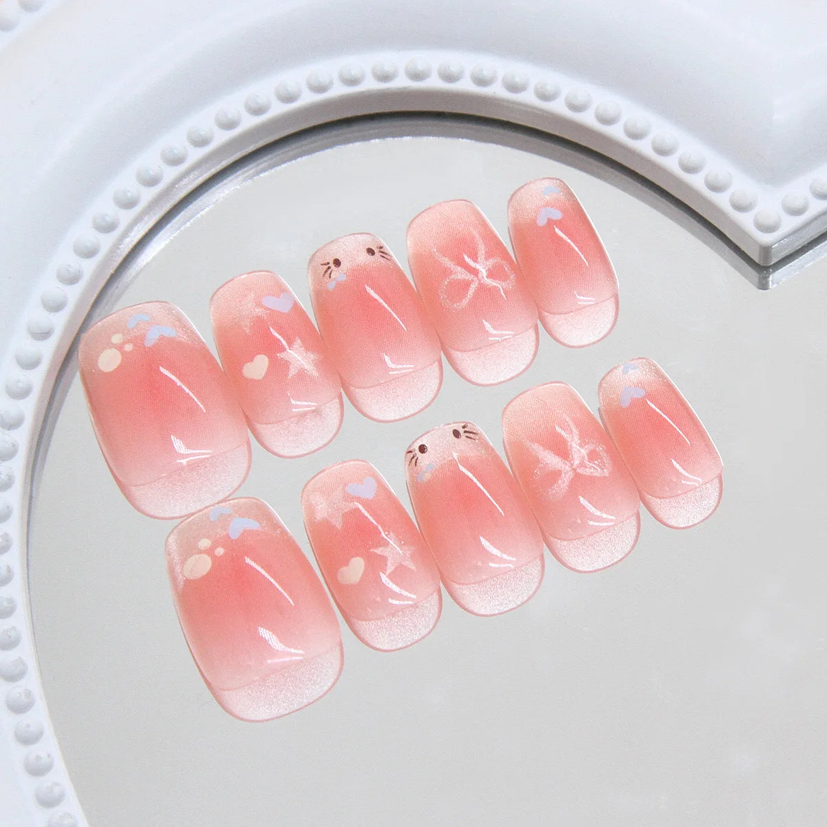 24Pcs Cute Pink Cat Eye Press On Nails Set - Smarsty