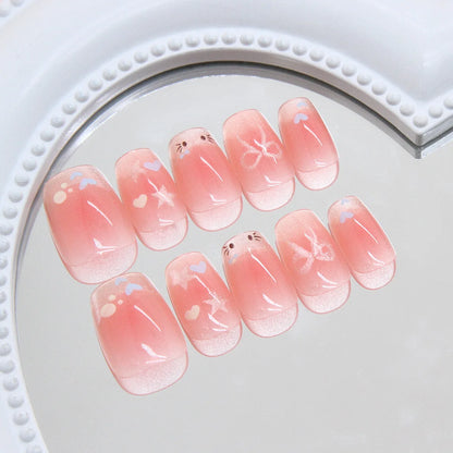 24Pcs Cute Pink Cat Eye Press On Nails Set - Smarsty