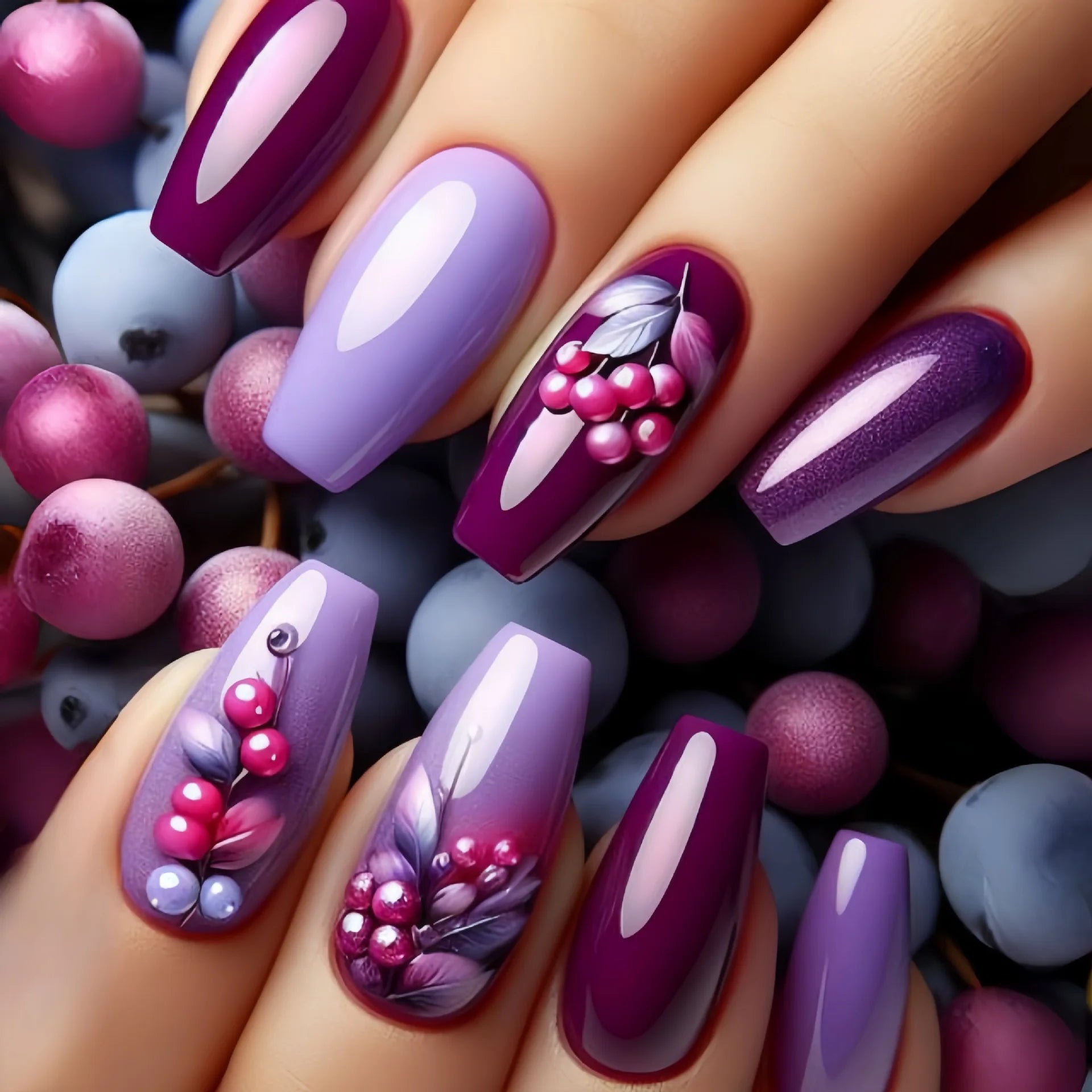 24 Piece Set Medium Long Press On Nails with Peach Flower Design - Smarsty