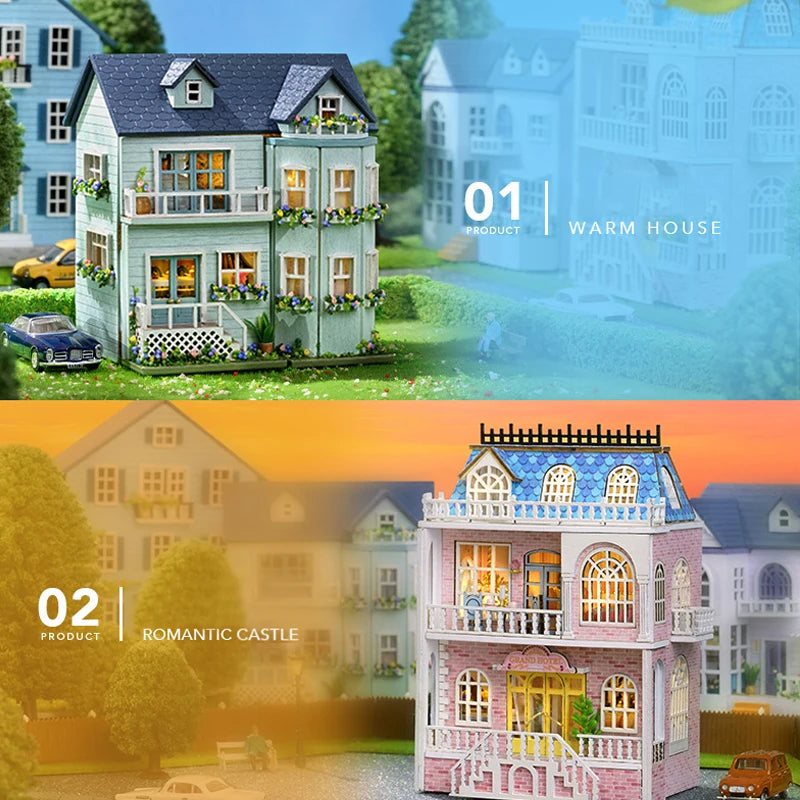 Diy Mini Wooden Dollhouse With Furniture Light Doll House Casa Assembly Model Pink Princess Villa Architecture Kit Toys Birthday by Smarsty