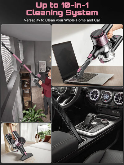 Cordless Vacuum Cleaner, 10 in 1 Stick Vacuum with 55Kpa Powerful Suction, Hose,Lightweight Rechargeable Vacuum Cleaner for Home