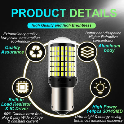 2pcs 1156 BA15S P21W BAU15S PY21W T20 7440 W21W 3157 1157 P21/5W W21/5W LED Bulbs 144smd Led 95% CanBus Lamp Turn Signal Light - Smarsty