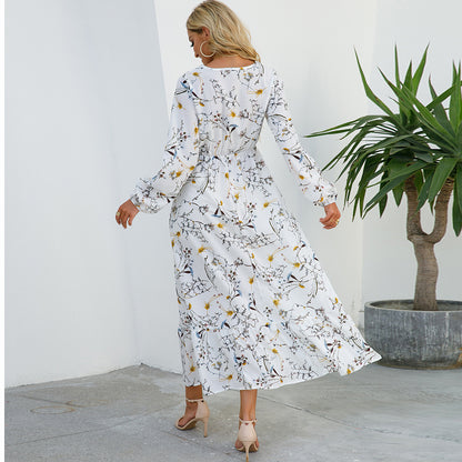 2023 Sping Summer Bohemian Women Maxi Dress Casual Long Sleeve High Waist Beach Woman Chiffon Dresses Floral Vestidoes Mujer New - Smarsty