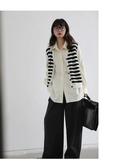 2025 Summer Minimalist Long Sleeve Button Up Shirt Women Korean Style Solid Tie Oversize Shirts Blouse Loose Clothes Autumn Tops - Smarsty