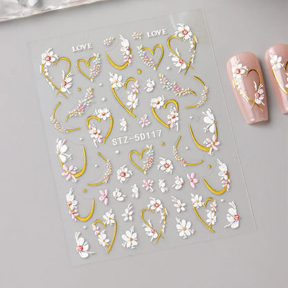 5D Kawaii Floral Nail Stickers for Wedding Decor - Smarsty
