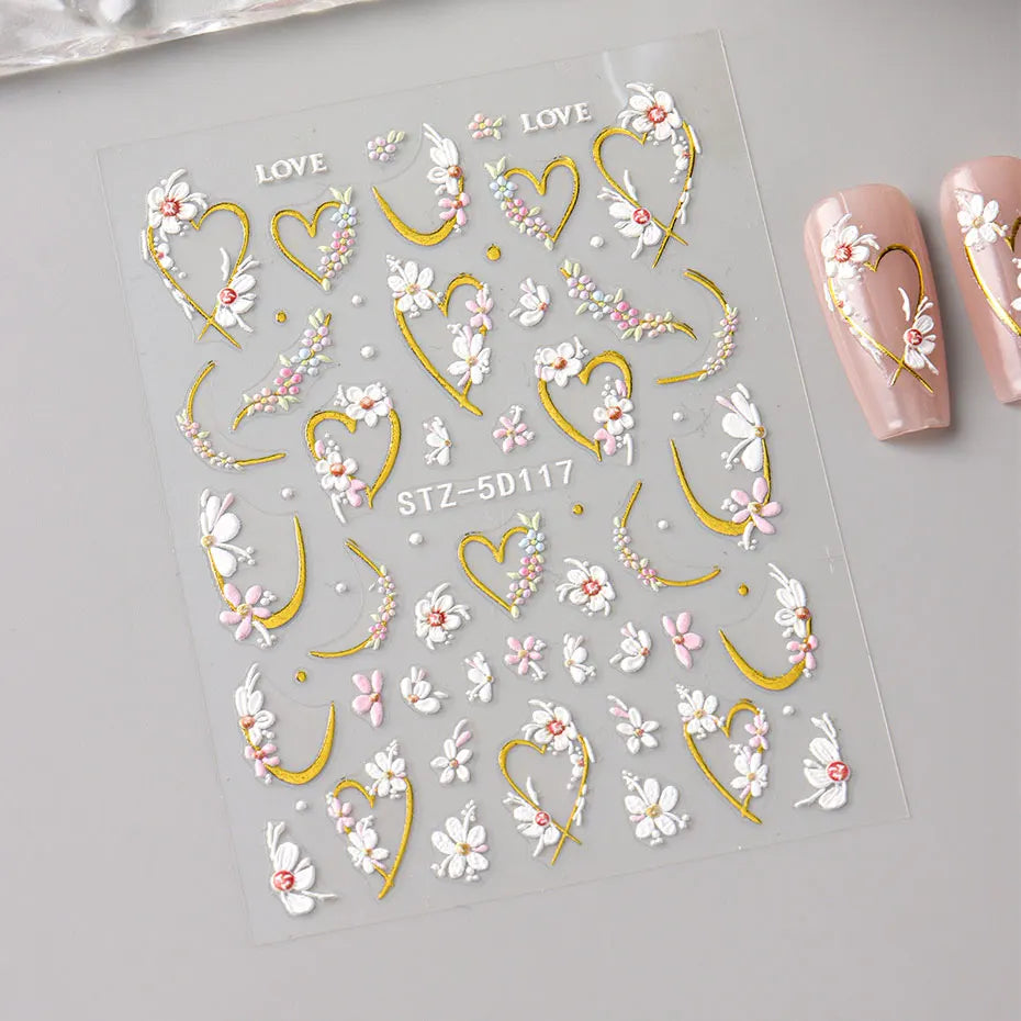 5D Kawaii Floral Nail Stickers for Wedding Decor - Smarsty