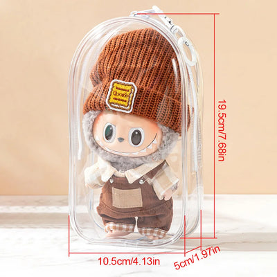 Colorful Transparent Protector Case Organizer Box for 17cm Labubu V3 Dolls Outdoor Display Bag With Keychain Doll Accessories by Smarsty