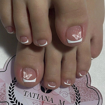 French False Toenails with Heart Rhinestone Design - Smarsty