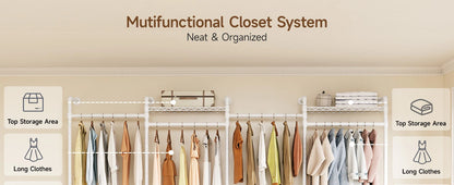 L4 Wall Mounted Industrial Pipe  Clothes Rack, Closet Organizer System with Rods Expandable, Clothing Rack, Corner Garment Rack