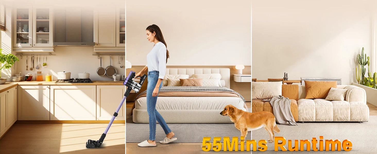 500W/55KPA Self-Standing Cordless Vacuum Cleaner,60 Mins Handheld Vacuum Cleaners,Smart LED Screen Vacuum for Carpet/Pet Hair - Smarsty