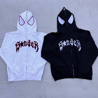 Y2k Spider Hoodies Women Men Hip Hop Zip Up Long Sleeve Jacket Graphic Punk Coats Harajuku Casual Loose Hooded Shirt Sweatshirt - Smarsty
